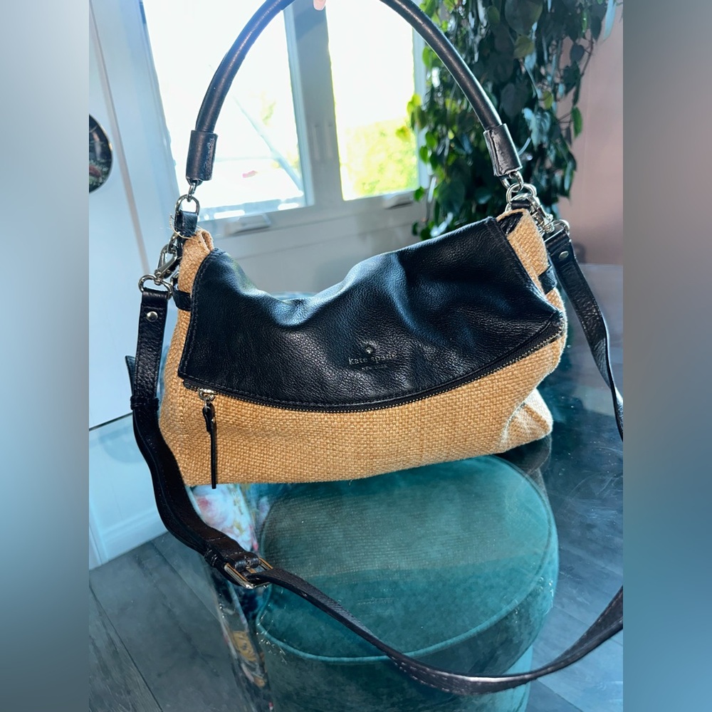 Kate Spade Black Leather & Woven Shoulder Bag